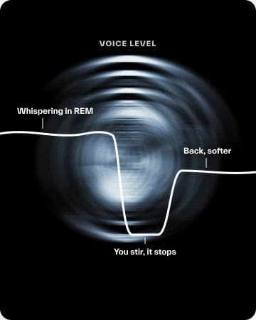 A voice level curve that drops the moment the sleeper stirs and comes back softer.