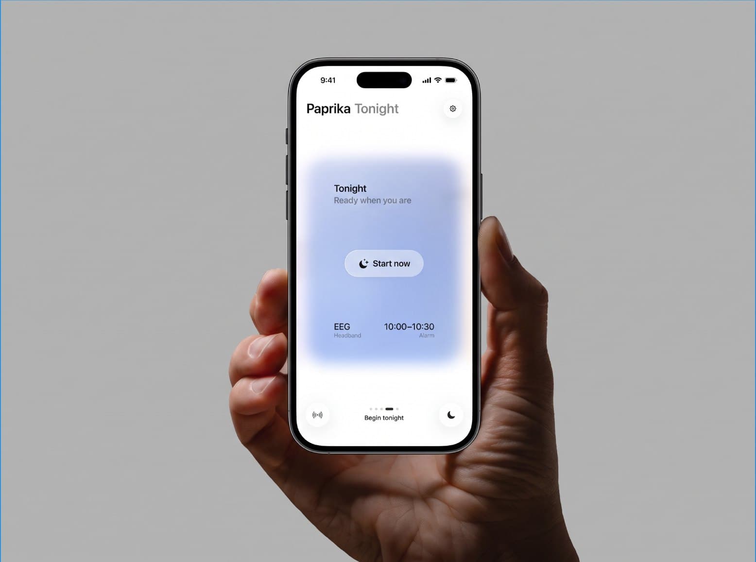 A hand holding the phone in bed, the Paprika app on Tonight.
